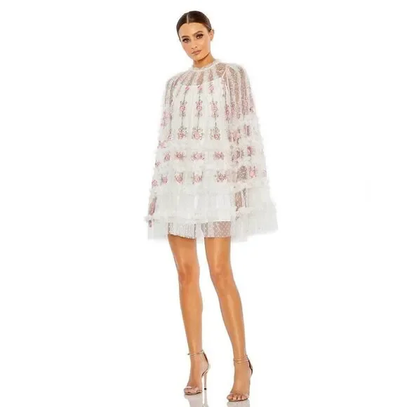 Mac Duggal 8031 Embroidered Flare Sleeve Embroidered Mini Dress - Picture 2 of 14